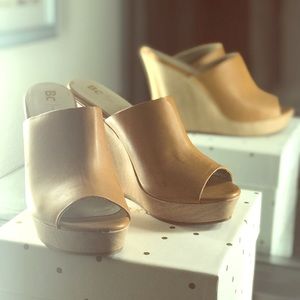 BC Vegan Leather Wedge Peep Toe Mules